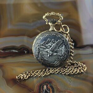 Vintage MAJESTRON Silver & Gold 3D Eagle E Pluribus Unum Pocket Watch